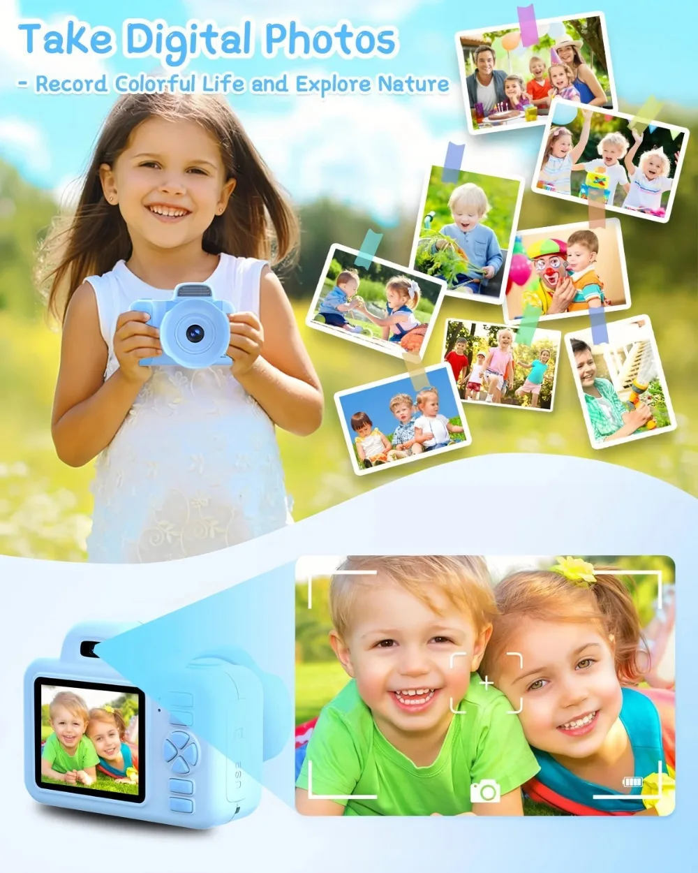 子供用カメラ おもちゃ 長レンズ ズーム フラッシュ 1080P 写真 ビデオ ミニカメラ 2.0インチスクリーン 子供用デジタルカメラ 誕生日 フェスティバル ギフト