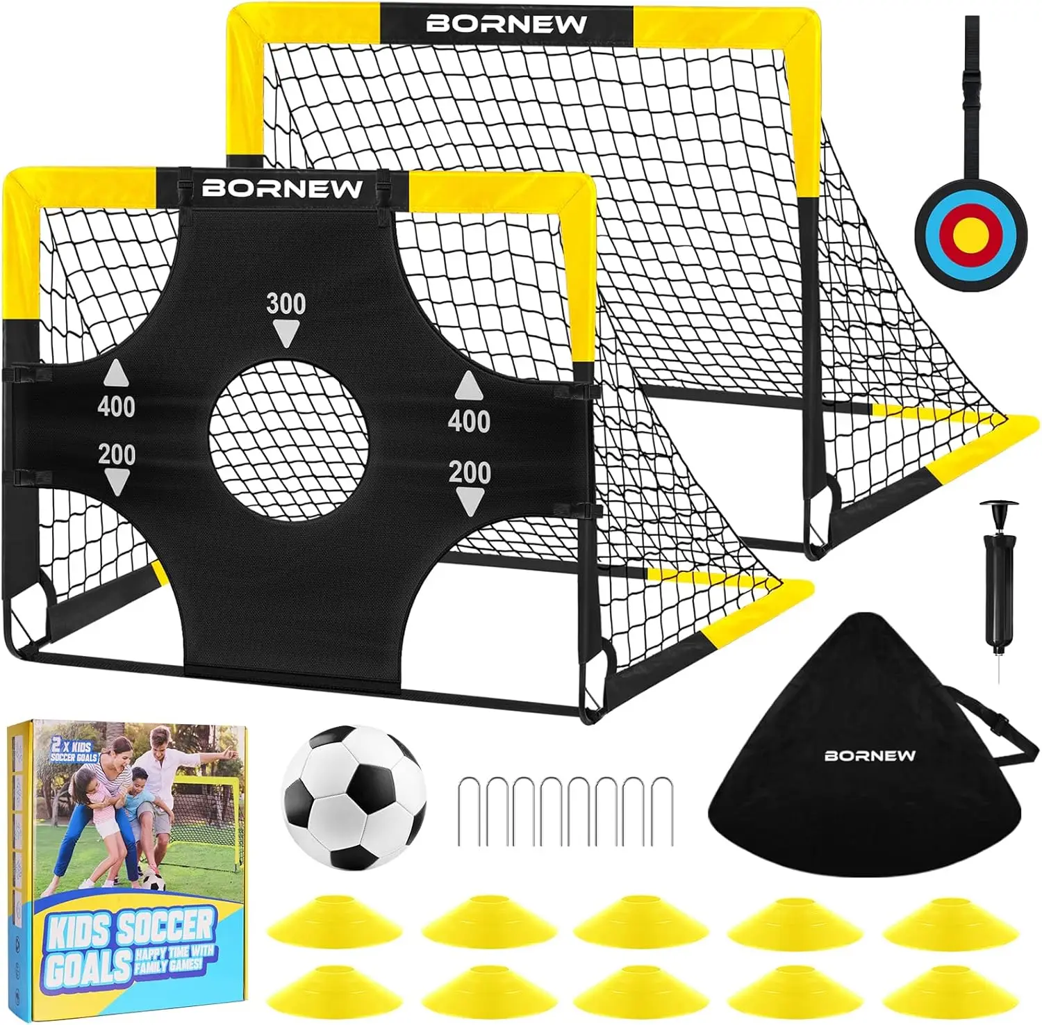 

Portable Pop Up Soccer Goal Set with Targets and Cones, 4X3 ft Net for Training Ages 3-16
