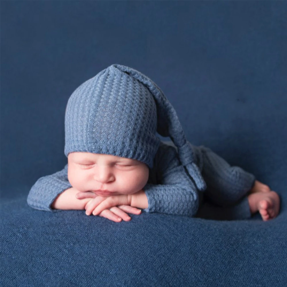 Ylsteed Newborn Photography Jumpsuit Buttons Hat Back Pocket Baby Boy Girl Photo Shooting Clothes Infant Bodysuit