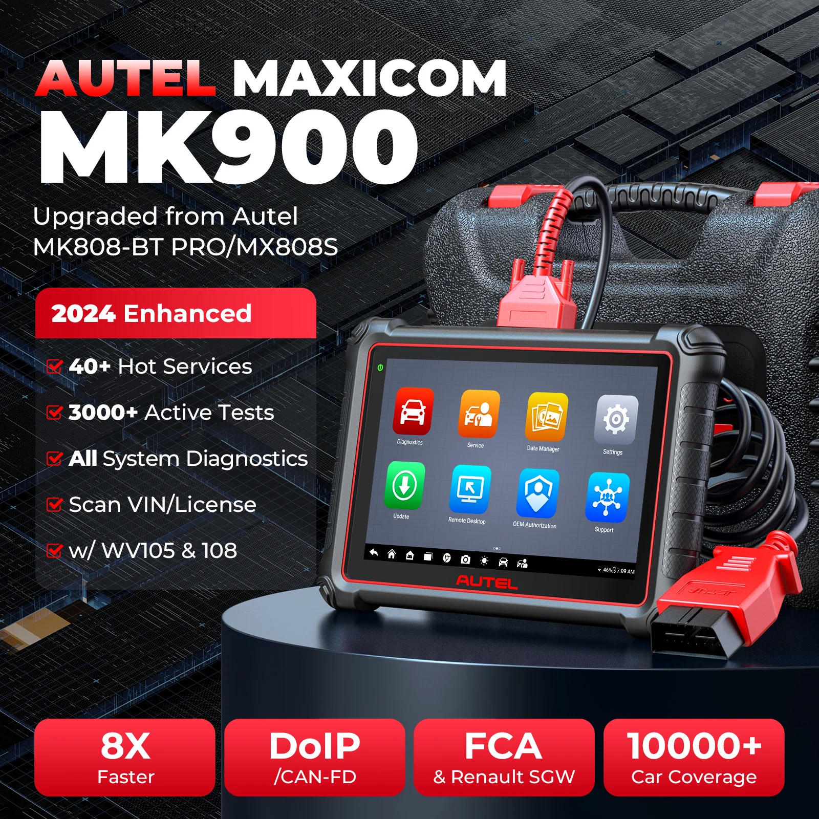 أدوات التشخيص Autel MaxiCOM MK900 يمكن FD DoIP 8 بوصة ثنائي الاتجاه Obd2 الماسح الضوئي 2024 ترقية التشخيص التلقائي لـ MX808S