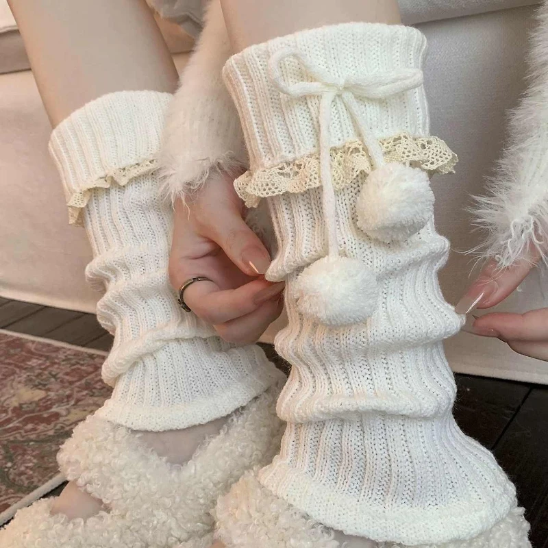 

Korean Hairball Retro Pile Socks Women's Autumn and Winter Lamb Wool Splicing Knitted Socks for Warmth and Slimming Calf Sleeves