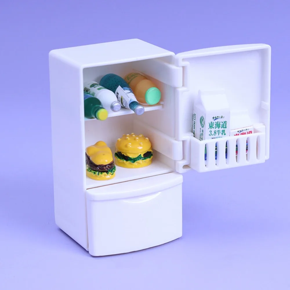 Classic Dollhouse Miniature Fridge Kids Toy White Mini Kitchen Refrigerator Toys Pink Mini Dollhouse Freezer Model