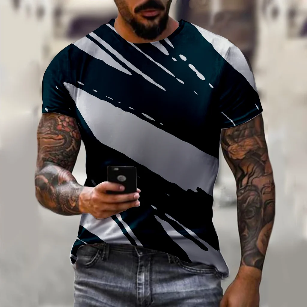 Striped T-Shirt for Men Clothing Oversize Tee Shirt Man Graphic T-shirts 3D Full Print Summer Casual Short Sleeve Tops Fashion