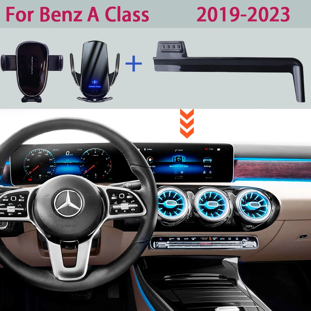 

Автомобильный держатель для телефона Mercedes Benz A Class W177 2019 2020 2021-2023, навигационный экран, фиксированный кронштейн, подставка для беспроводного зарядного устройства