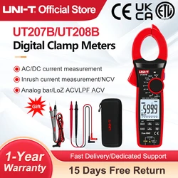 UNI-T Clamp Meter UT207B UT208B AC DC Amperometric Clamp Digital Multimeter Ammeter Pliers Inrush Current Tester Workshop Tools