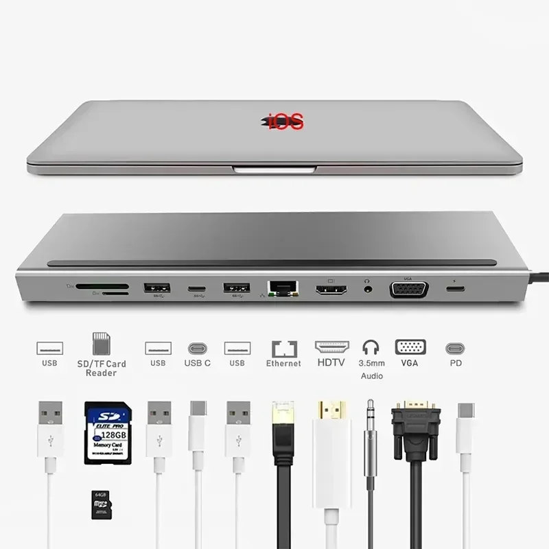 

11 in 1 Type-C Hub Adapter to USB C USB3.0 HDTV VGA SD TF PD Converter Extension Docking Station for PC laptop Notebook