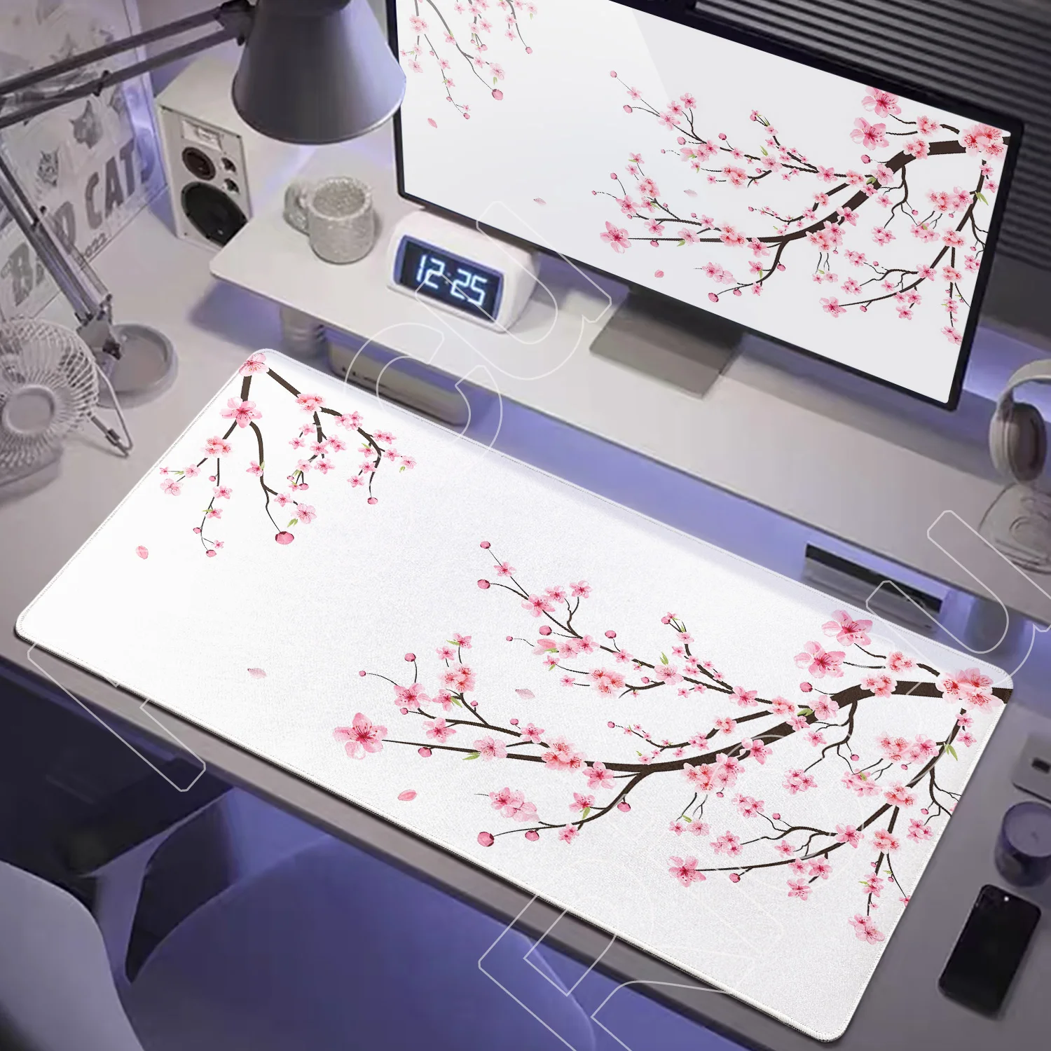 

Sakura Desk Mat Gaming Pink Flower Aesthetics Computer Mouse Pad XXL Playmat Natural Rubber HD Office Carpet Computer Kawaii Pad