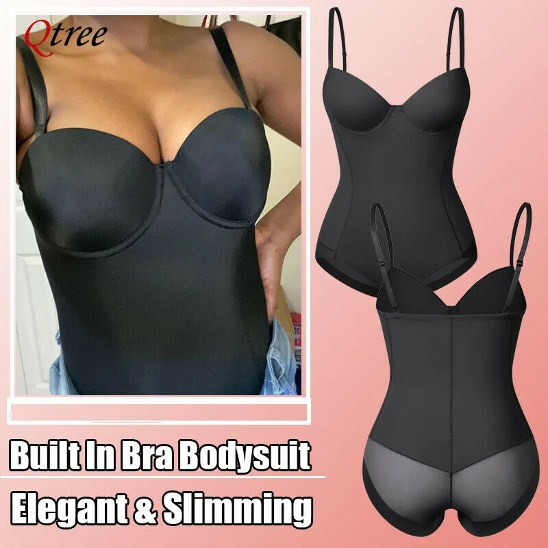 Qtree Women Waist Trainer Bodysuit Slimming Shapewear Built in Underwire Bra Full Body Shaper Seamless Jumpsuits Tummy Control