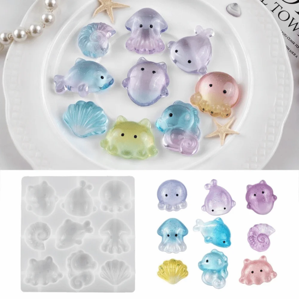 Sea Creatures Silicone Mold Seahorse Octopus Angel Flexible Resin Mold DIY Handmade Reusable Jewelry Casting Mold Home Art Decor