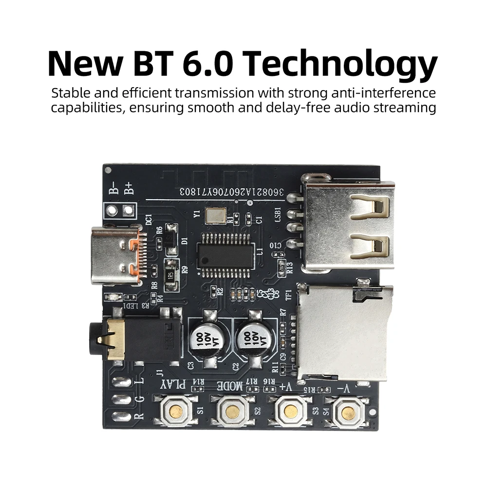 DC 5V BT 6.0 MP3 Audio Decoding Board Audio Receiver Module Type C Supports AAC Supports Online Tuning