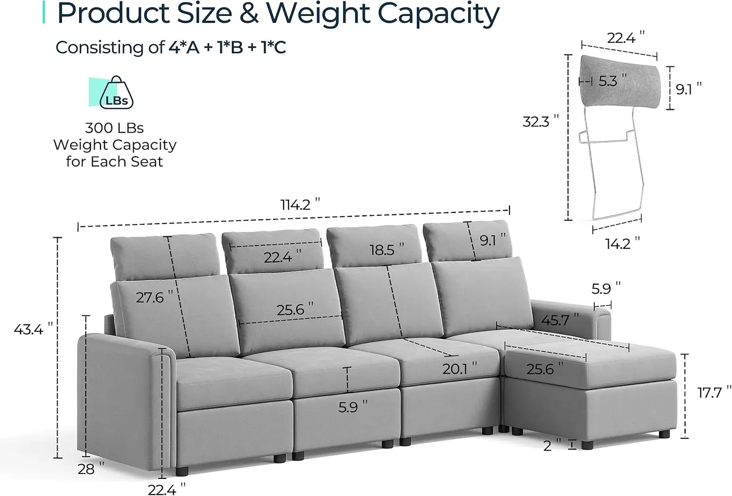 Linsy Home Modular Sectional Sofa, Upgraded High Back Sectional Couch With 4 Headrests, L Shaped Sofa Bed With Storage, Sofa