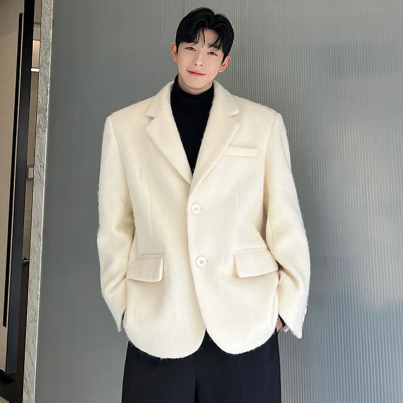 WVGA خريف شتاء جديد رجل المد الصوفية الكورية نمط دعوى سترة المتخصصة شيك عادية سميكة مبطن الكتف جيوب معاطف Ins W14174