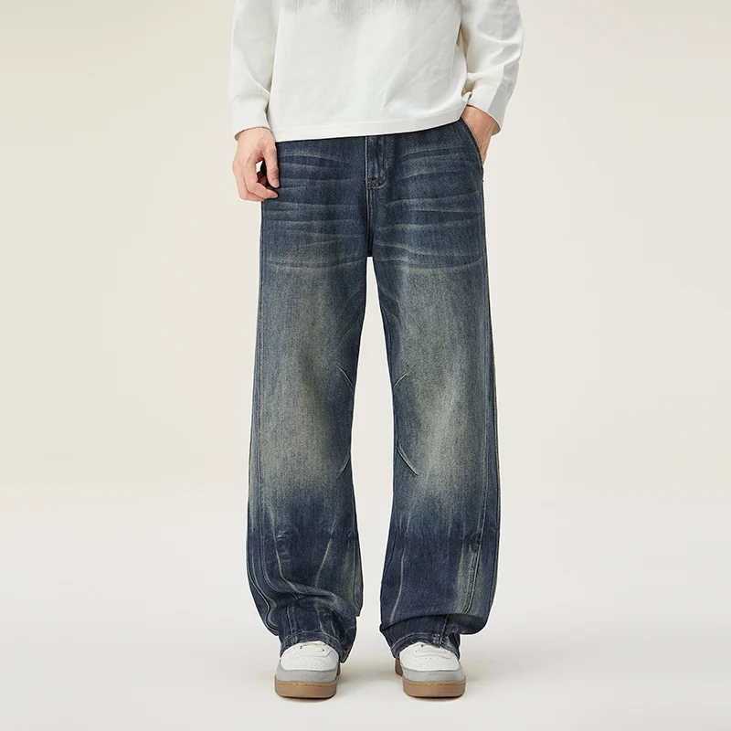 

Постиранные джинсы в американском стиле, мужские весенне-осенние свободные прямые брюки с расклешенными брюками, повседневные брюки для мальчиков-подростков, модная нижняя одежда