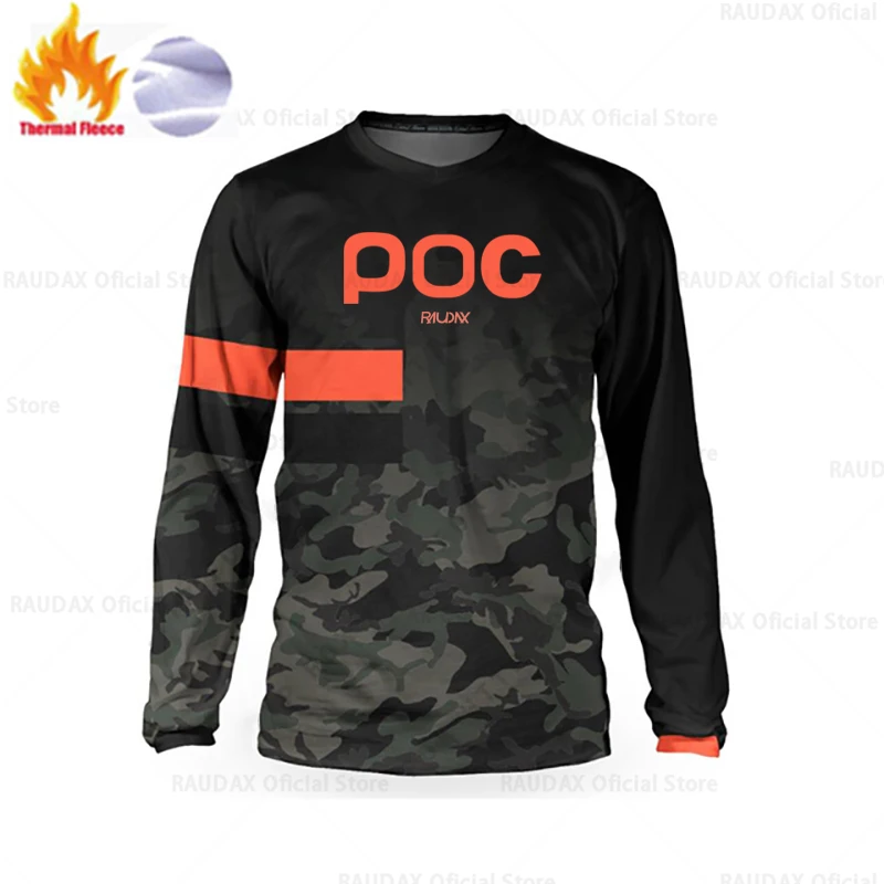 RAUDAX POC Winter Warm Fleece Jersey Moto Bicycle Jersey Mtb Shirt Downhill T-shirt Camiseta Motocross Mountain Bike Clothing