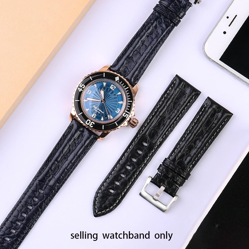 

Crocodile Leather watchband for baopo 50 b52a series crocodile leather Swiss wristband 23mm Folding bucklemen's wristband belt