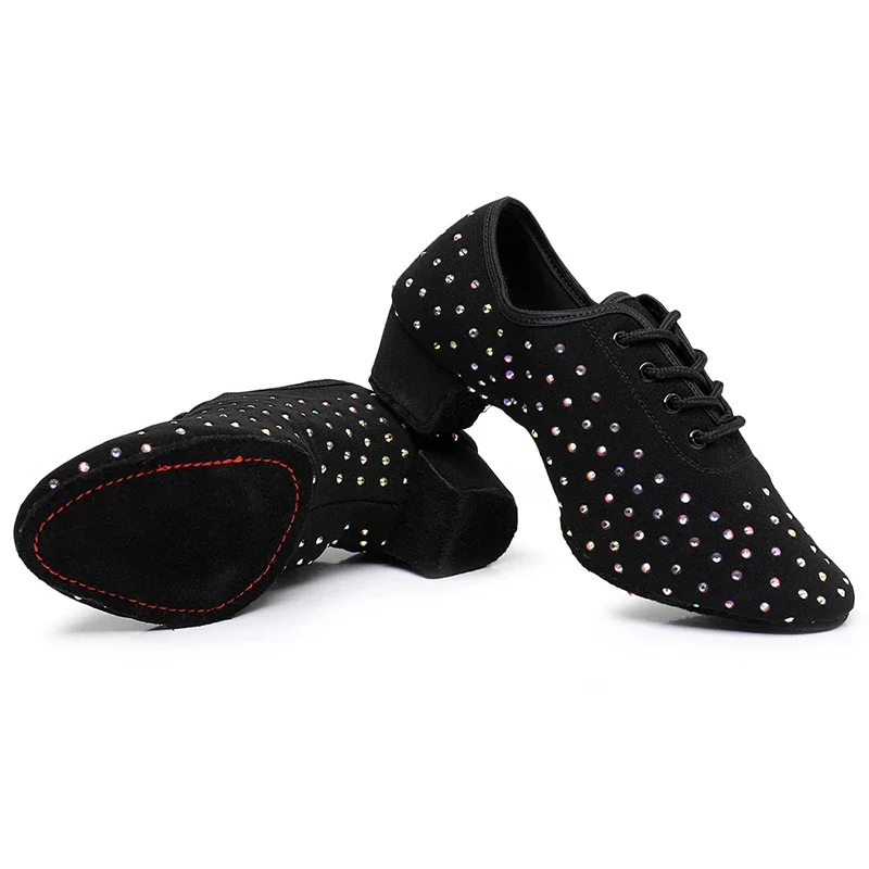 Zapatos de baile de Salsa negros para hombre y mujer, zapatillas de lona Flash estándar para salón de baile, Tango, latino, profesional, para profesores, zapatillas de Jazz
