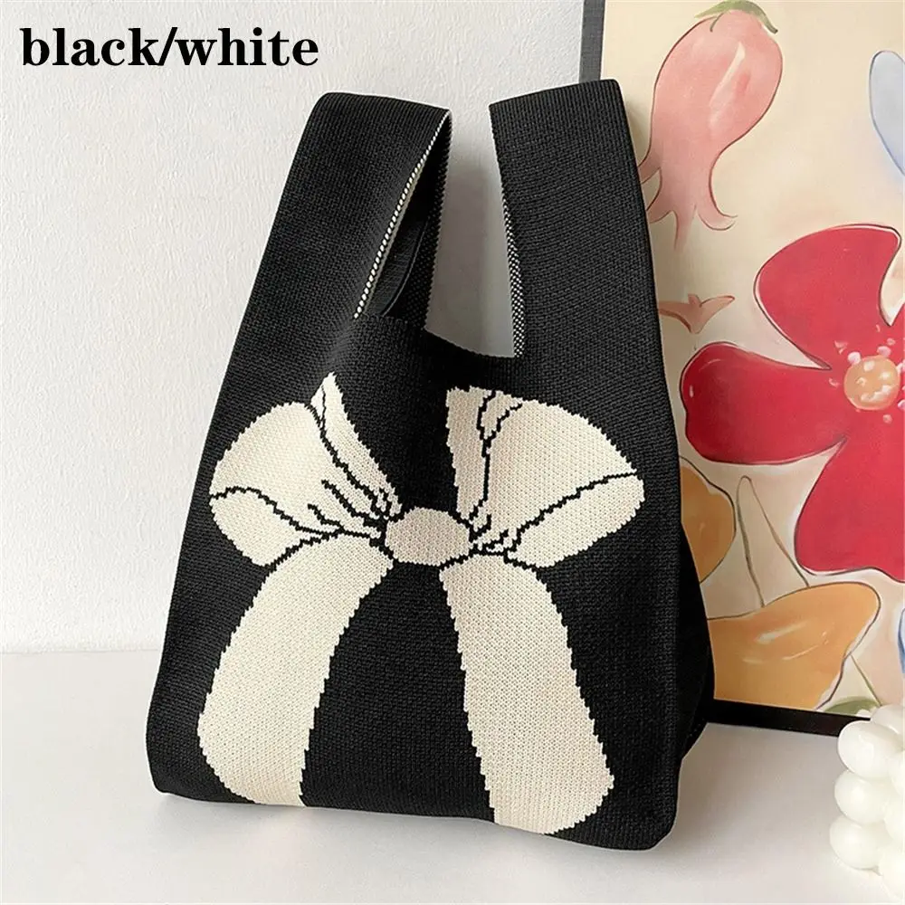 Handmade Women Knot Wrist Bag Knit Handbag Casual Bow Tie Tote Bag Girls Shopping Bags