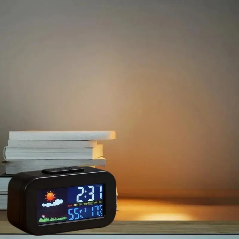 [C] Weather Station Clock With Color Display - Temp & Humidity Monitor Backlit For Kids & Teens Perfect For Bedroom/Dorm Desk