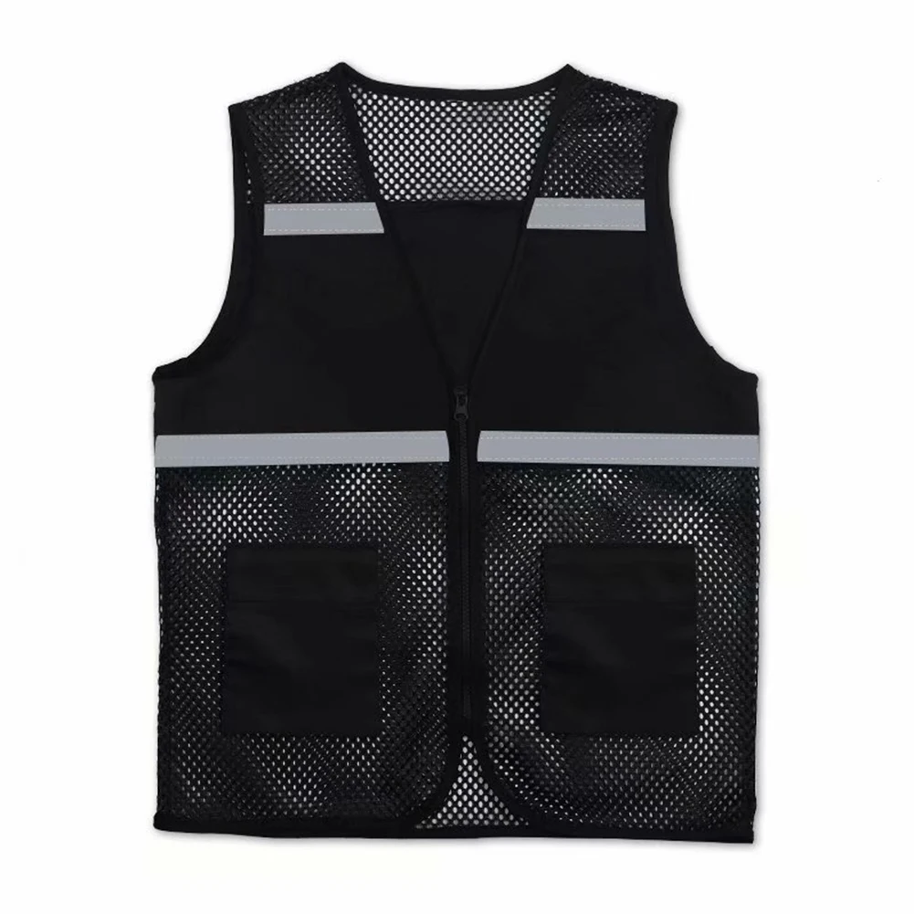 Men Women Clothes Workwear Vests Coat Unisex Outdoor Mesh Vest Jacket Loose Zip Reflective Strip Printed Fishing Vest Tops