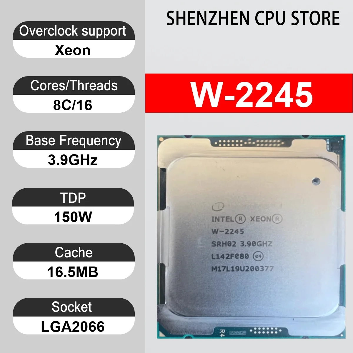 Intel Xeon W-2245 8 Core 16 Thread 3.9GHz 150W 16.5MB Cache 14nm Coffee Lake-W DDR4-2933 MHz SR3YL LGA 2066
