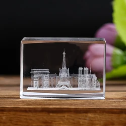 3D Laser Engraving Crystal Cube Mini Building Model Carved Inside Desktop Miniature Ornaments Home Decoration Paperweight Gifts