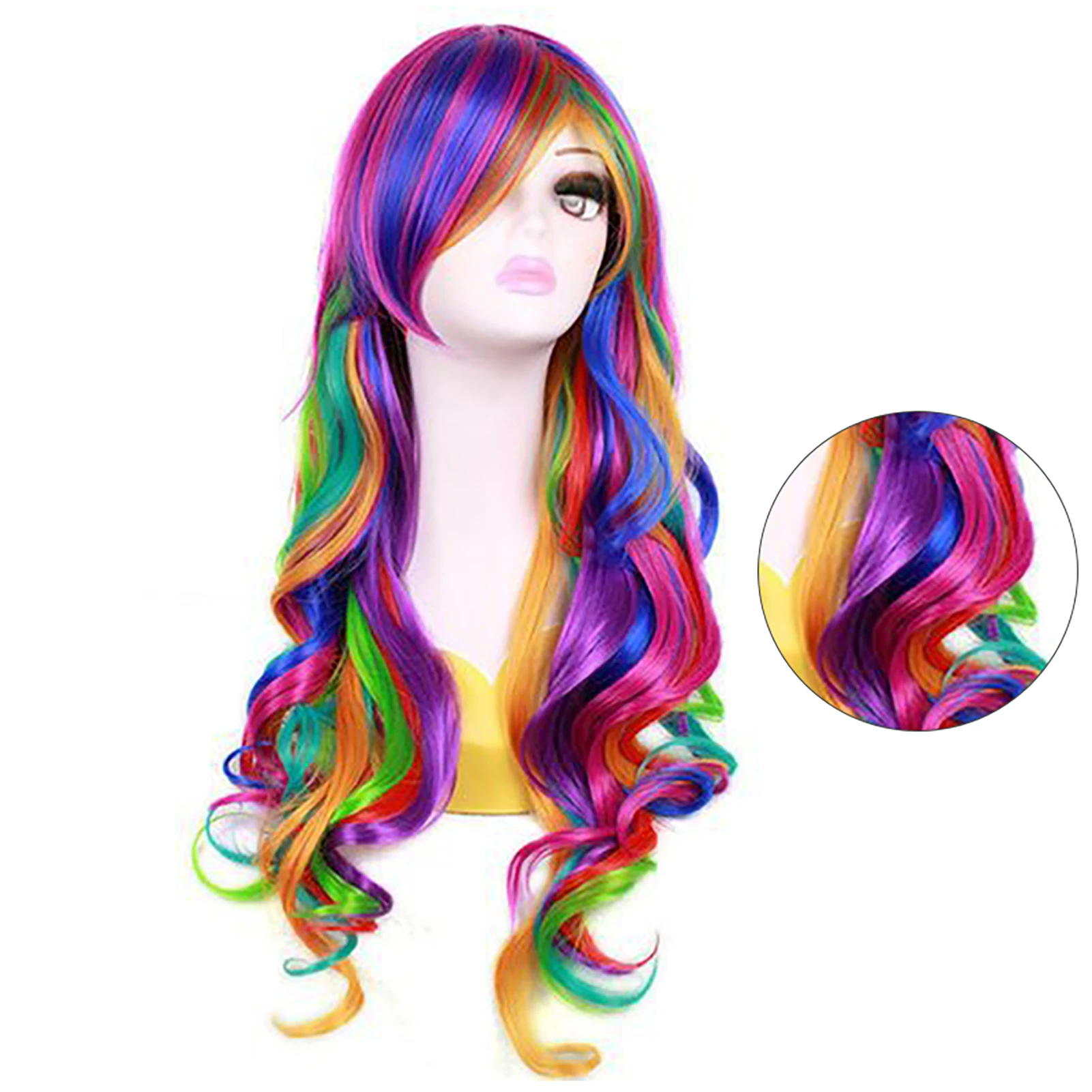 Women Rainbow Color Long Wig Natural Look Heat-Resistant Women Wig for Stage Performance Cosplay