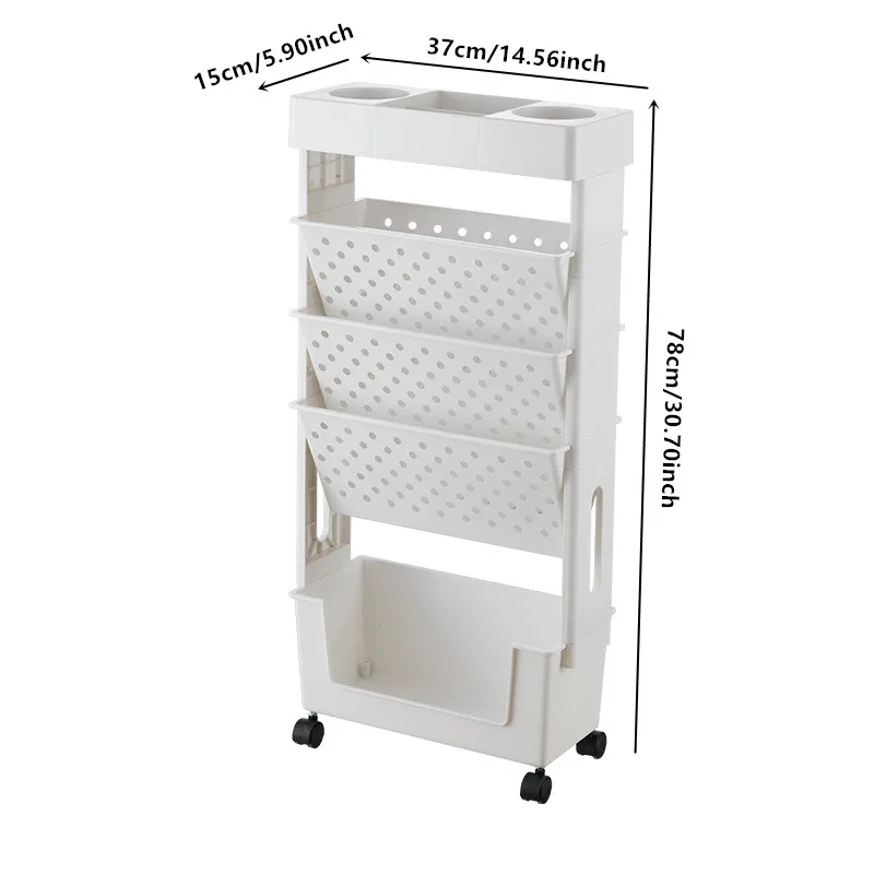 5-Tier Removable Magazine Newspaper Storage Rack, Book Storage Rack With Wheels, Tableside Bookshelf, Suitable For School, Class