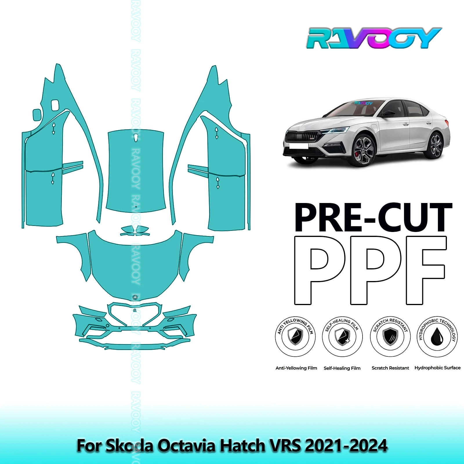 

Car Front Kit+Doors+Roof Clear Bra Precut PPF Paint Protection Film For Skoda Octavia Hatch VRS 2021-2024