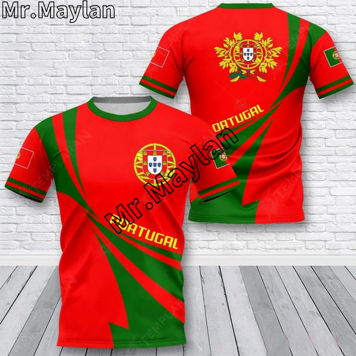 PORTUGAL COAT OF ARMS Flag Summer New Fashion Yellow  Red 3D Tops Tee Tshirt Men Women Short Sleeve T shirt Streetwear Style-156