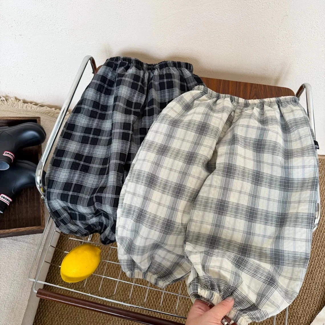 Boys Plaid Anti-Mosquito Pants 2026 New Childrens Summer Stylish Thin Drawstring Lantern Pants Loose Versatile Long Pants