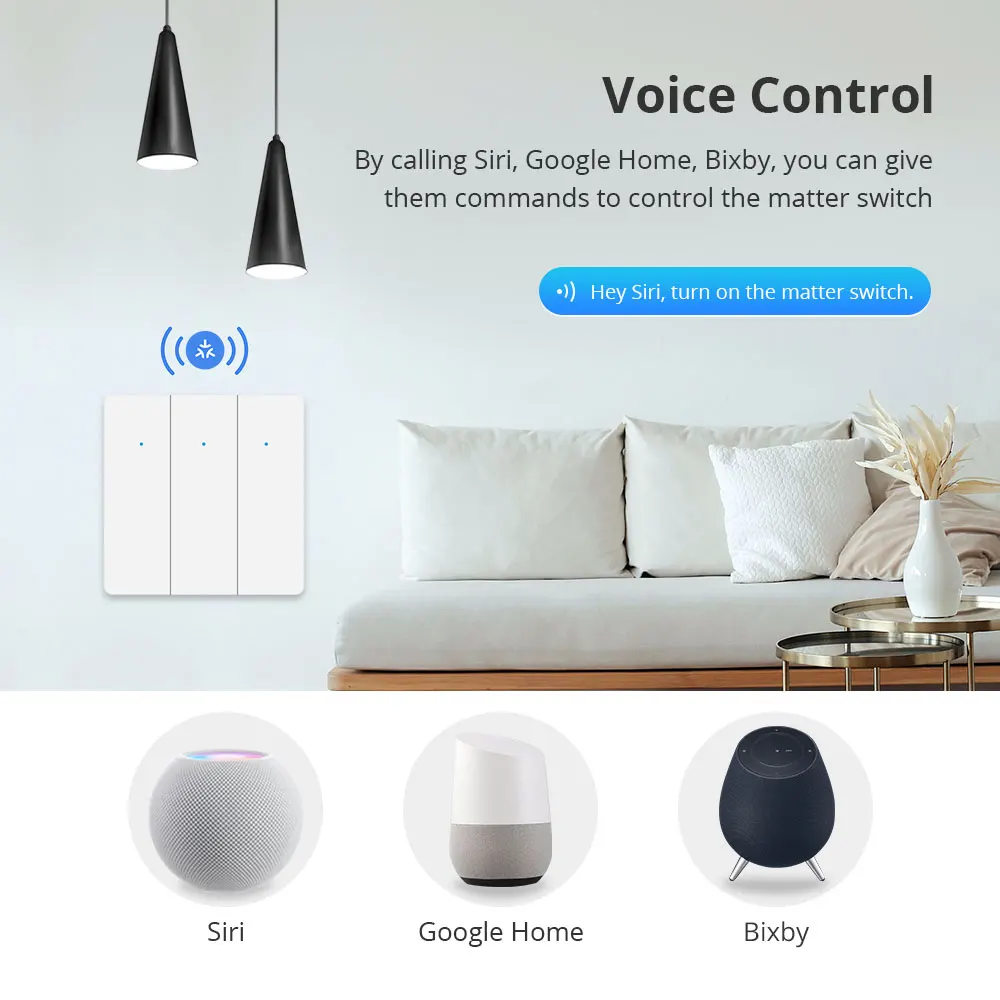 Zemismart Matter Over WiFi EU Smart Wall Light Switch 1 2 3 Gang con Interruttori a pulsante neutri SmartThings Home App Control