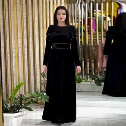 Elegant Solid Color Long Sleeve Long Dress For Women Fashion Round Neck Slim High Street Maxi Dresses Vacation Casual Robes