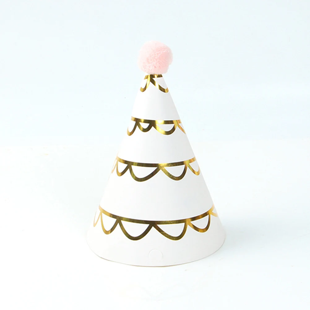 

10Pcs Kids Birthday Hat Decorative Gold Stamped Pointed Hat Festive Party Accessory Unique Design for Memorable Birthday Events