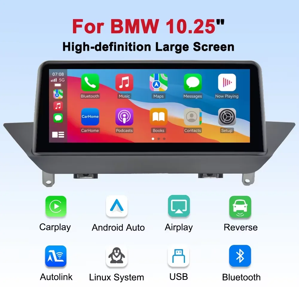 Bonroad 10.25 Inch Linux Wireless Carplay Android Auto Car Radio For BMW X1 E84 2009-2015 CIC No Screen With YouTube BT GPS Navigation Multimedia