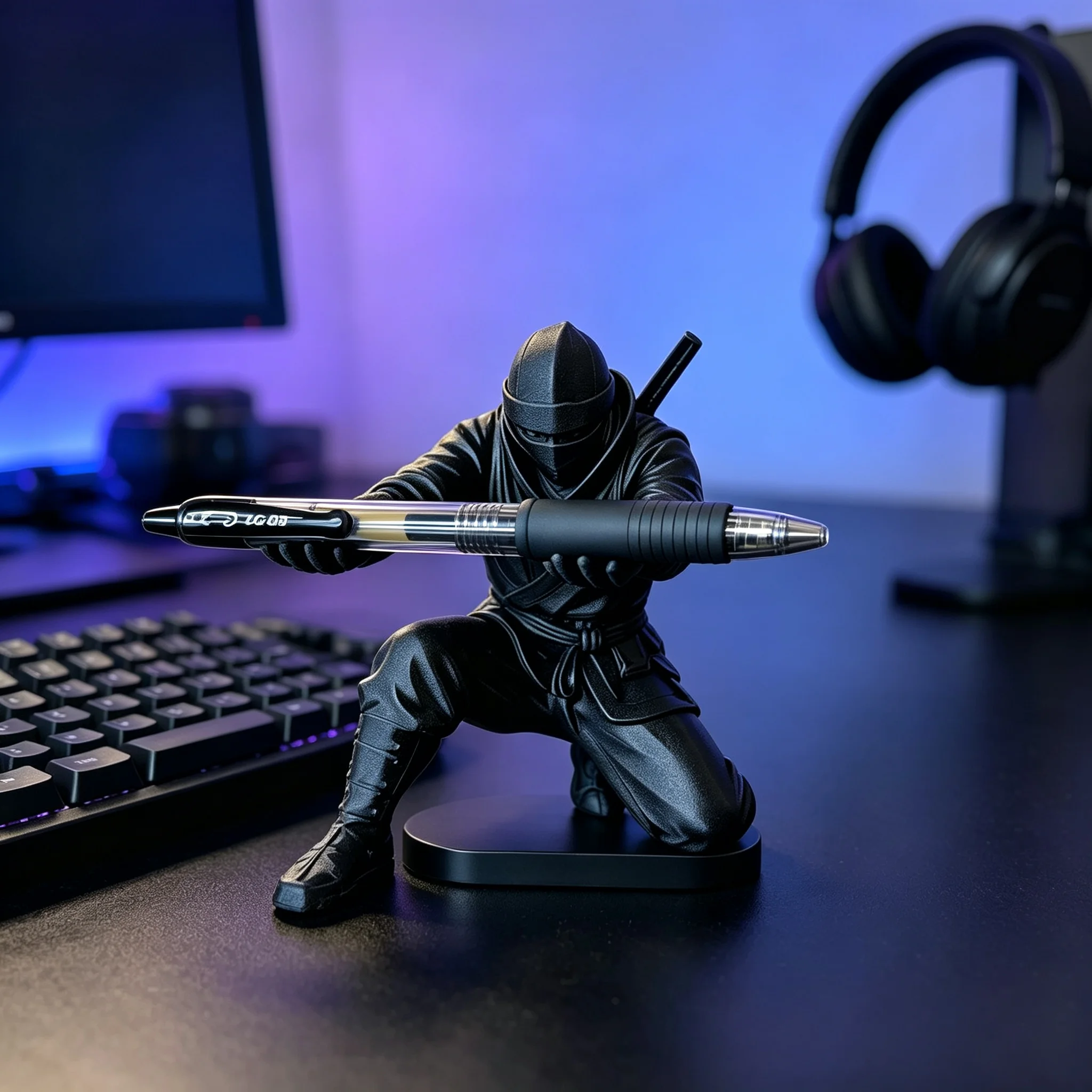3D Printed Ninja Pen Holder Unique Desktop Stationery Storage Organizer Creative Tabletop Ornament Decor Gift for Home Office
