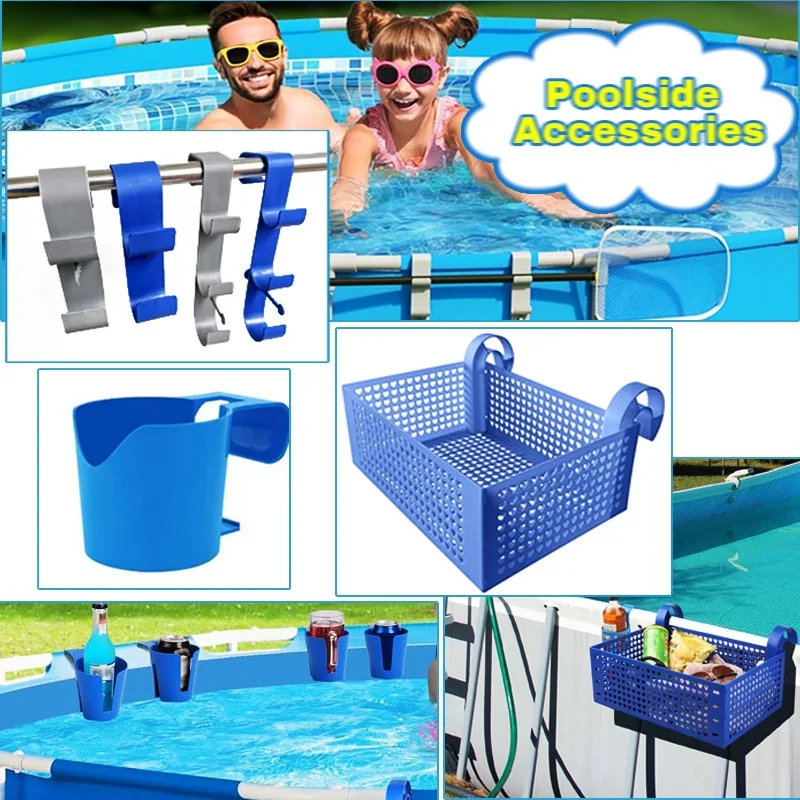 

Poolside Pool Leaf Skimmer Net Holder Pool Hooks for Pole Poolside Hanging Storage Basket with Hooks Swimming Pool Drink Holder