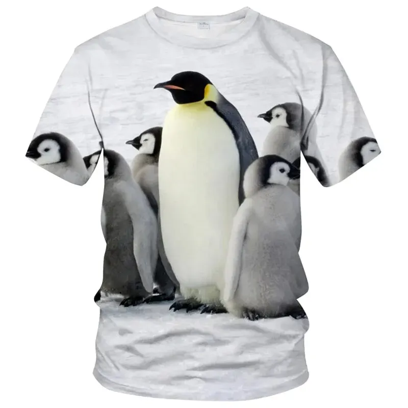 Summer Penguin 3D Print T-Shirts Streetwear Men Women Fashion Oversized Short Sleeve T Shirt O-Neck Kids Tees Tops Clothing