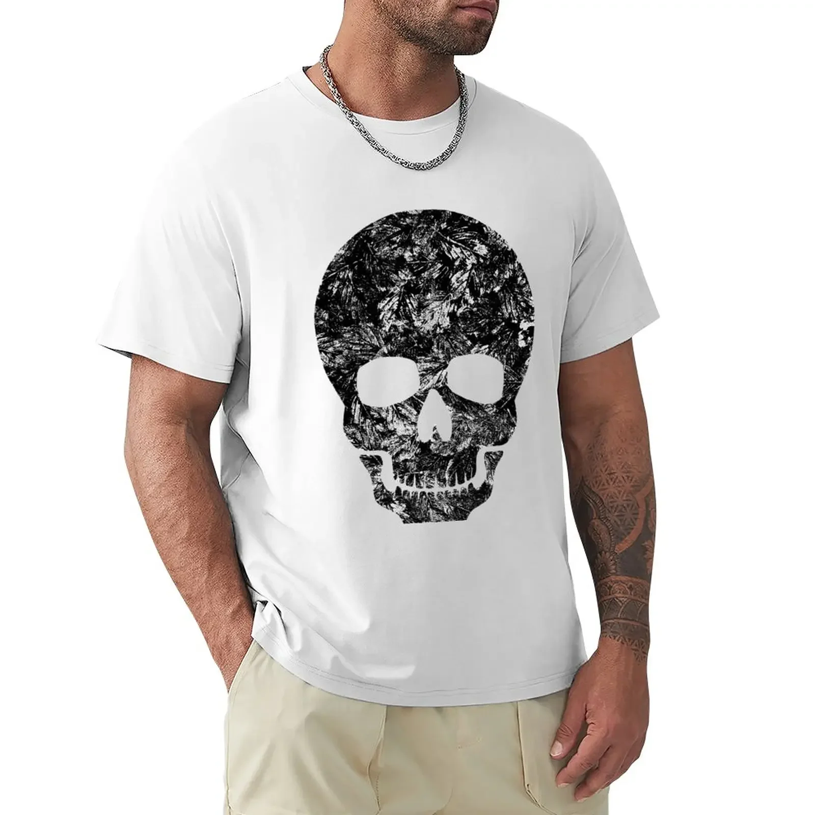 White leaves in darkest skies abstract skull T-Shirt blacks customs design your own cute clothes mens clothes