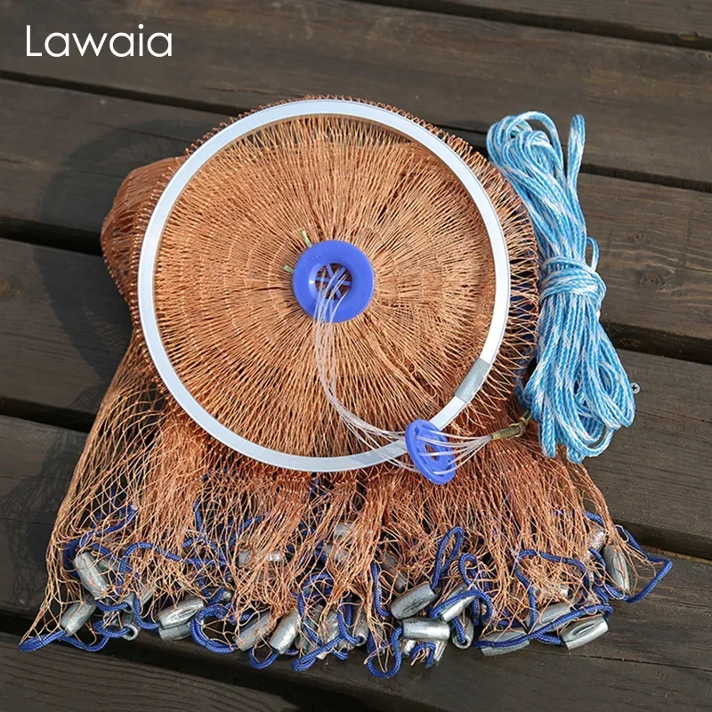 Lawaia Lead Sinker Cast Net Fishing Braided Wire Outdoor Hand Throw Network with Aluminum Ring Heavy Duty Fishing Net for Men