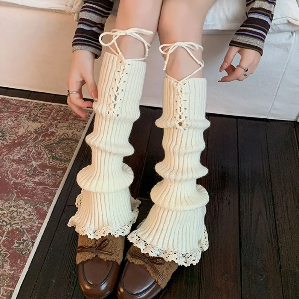 Fashion Thermal Boot Sock Sleeves Thick Bow Turned-up Button Socks Lace Stretch Flared Leg Warmers Women