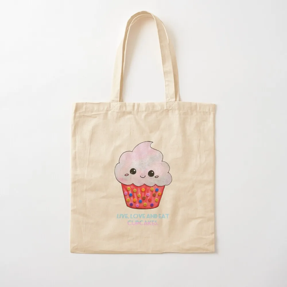 Live, Love and Eat Cupcakes Tote Bag reusable grocery bags cute tote bag Women's tote bag