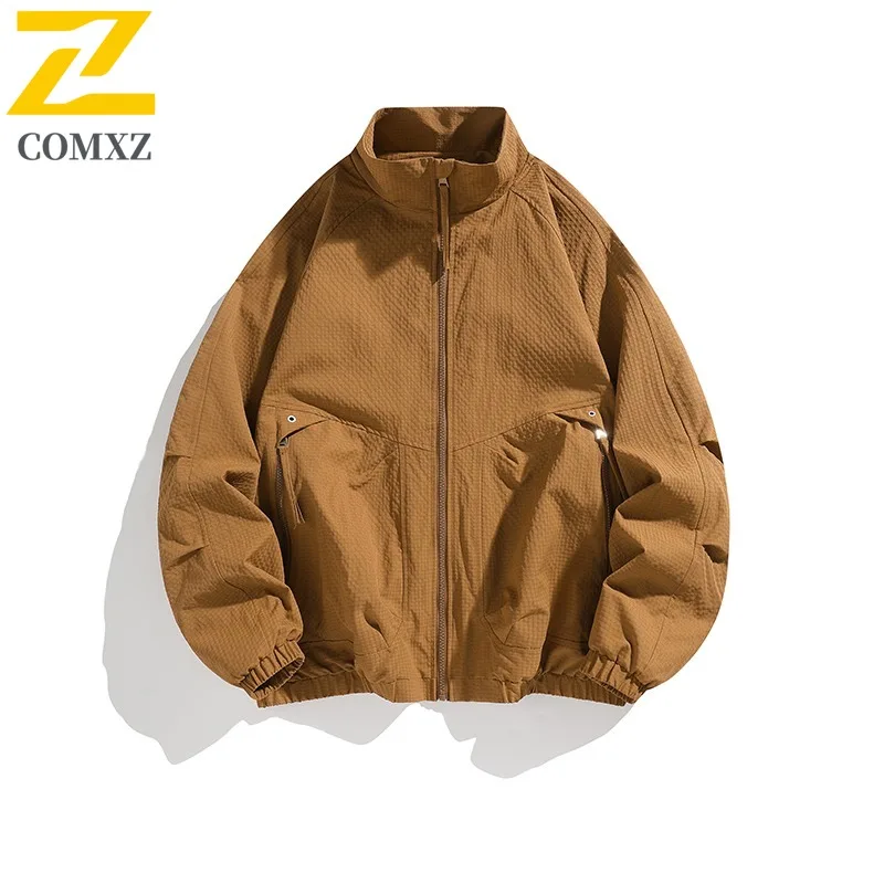 COMXZ Men Leisure Jacket Casual Stand Collar American Style Lightweight Motorcycle Jacket Travel Windproof Autumn New Clothing