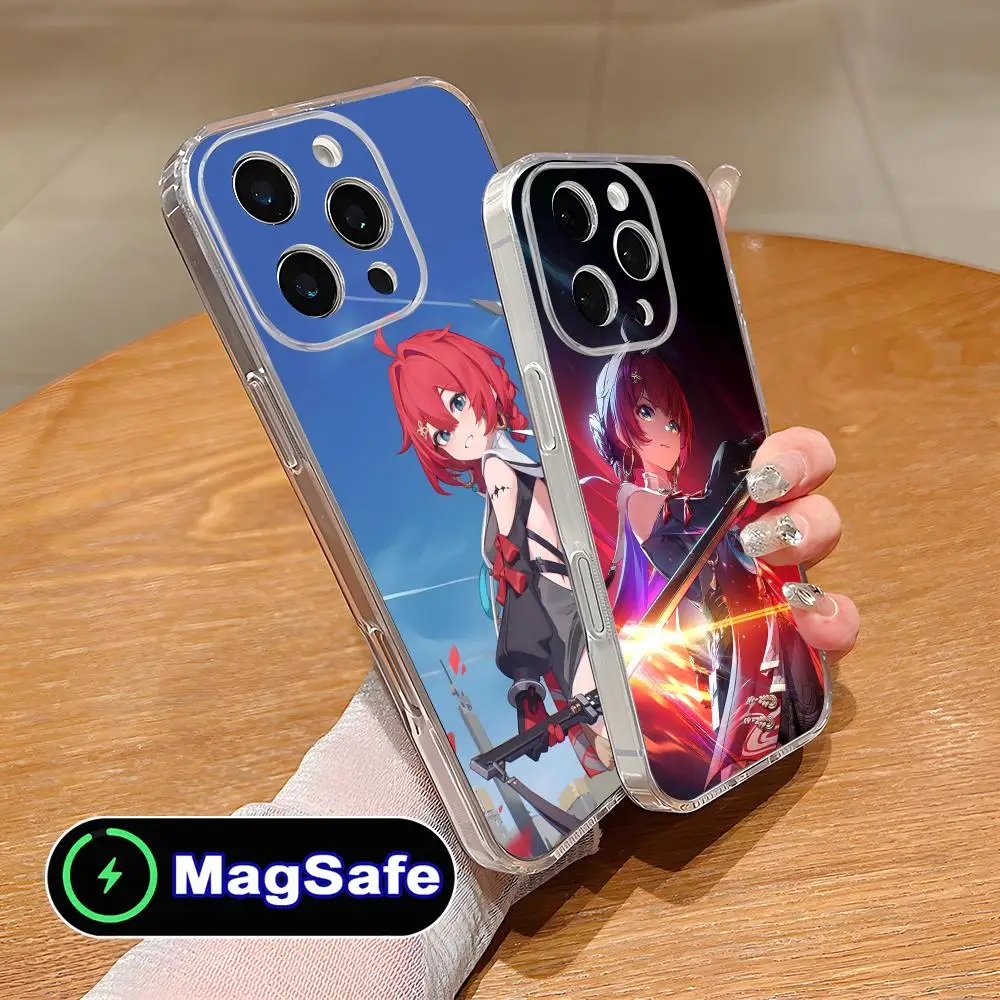 

Чехол для телефона Wuthering Waves Danjin для iPhone 17, 16, 15, 14, 13, 12, 11 Air Pro Max Plus Mini Magsafe, прозрачный цветной чехол для смартфона