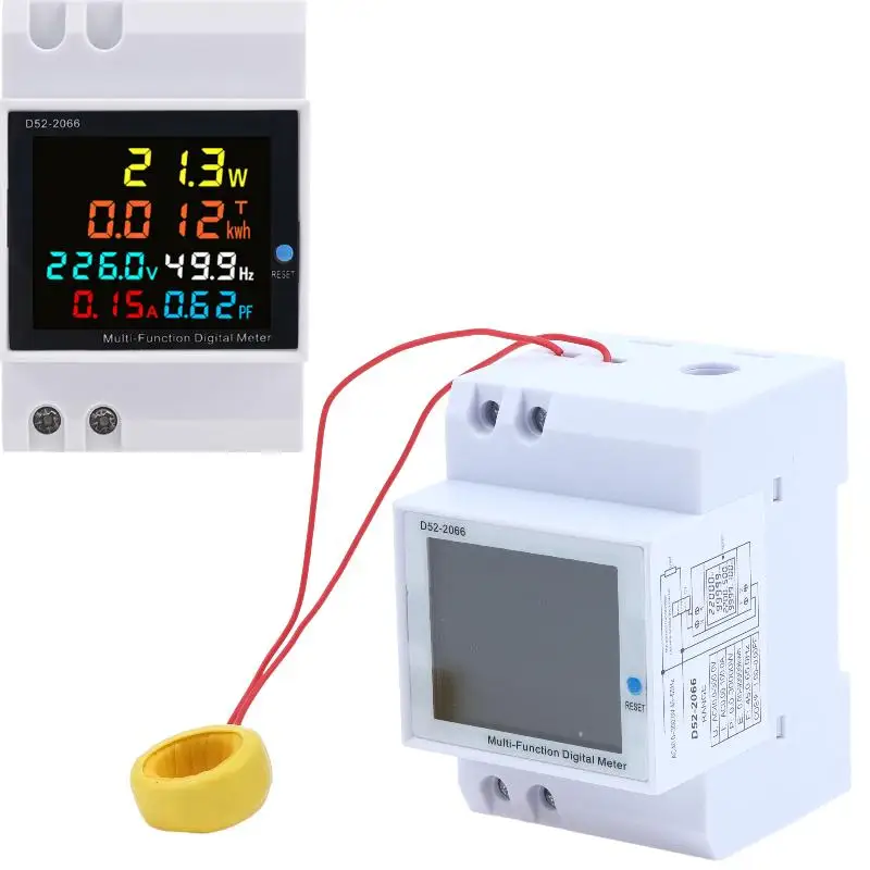Compact 1Pcs D52-2066 Din Rail Energy Meter AC250-450V Electricity Usage Monitor for Small Factory Power Management