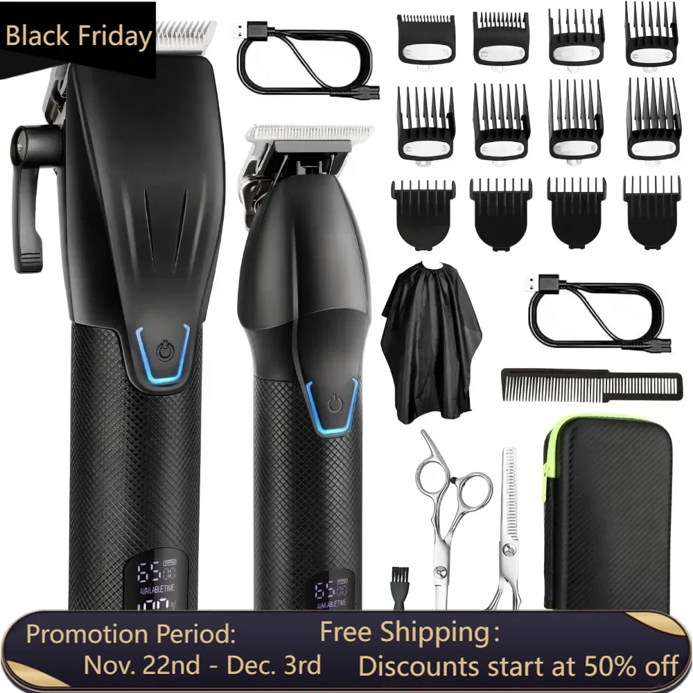 

Professional Hair Clippers Trimmer Kit, Cordless Hair Clippers, Barber Clipper and Zero Gap T-Blade Trimmer Set with LED Display