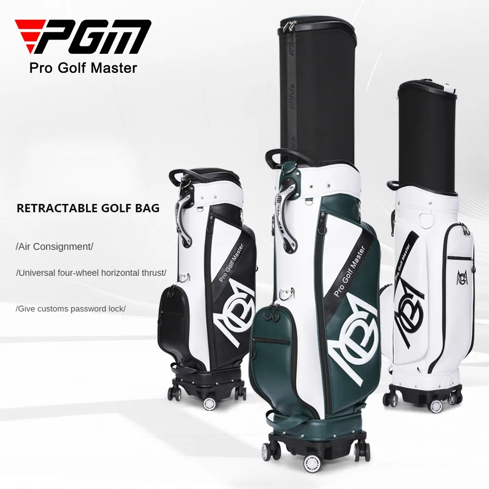 PGM Men Golf Bag Hard-shell Telescopic Microfiber Skin Universal Four-wheel Flat Push Air Consignment Golf Air Bag QB157