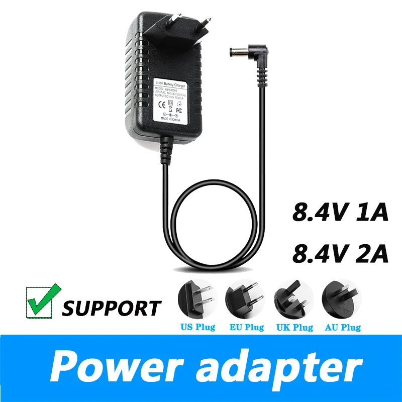 

100-240 В переменного тока, 8,4 В, 1 А, 2 А, источник питания постоянного тока, зарядное устройство для литиевой батареи, электрическая отвертка постоянного тока 5,5*2,1 мм, британская вилка, вилка AU