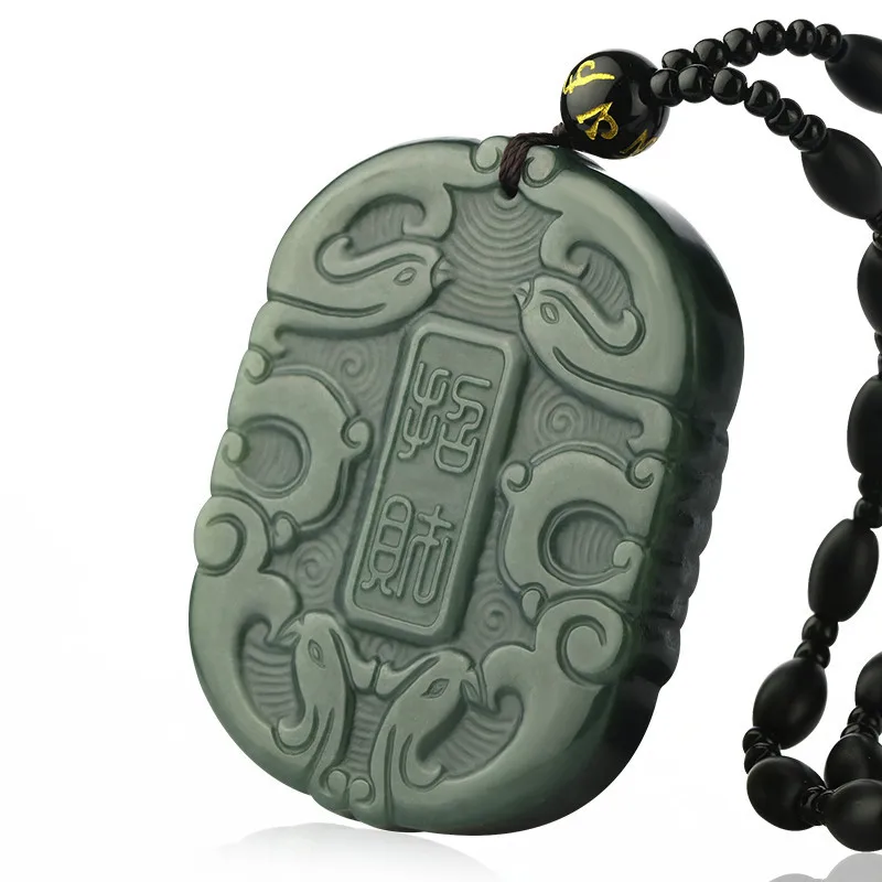 Hotan Antique-Style Square , Black Sheep Fat Jade Pendant Men, Double-Sided Seal Script