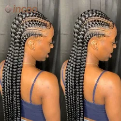 Incoo-Perruque synthétique tressée pour femmes noires, 36 pouces, sans nœud, boîte, Cornrow, cheveux africains