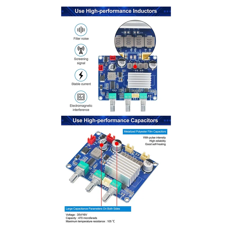 บอร์ดแอมพลิฟายเออร์เสียง ABSQ-Class D TPA3116 แบบสองช่องสัญญาณ 2X50w กำลังขับสูง คุณภาพเสียงความละเอียดสูง ใช้ไฟ DC12-15V